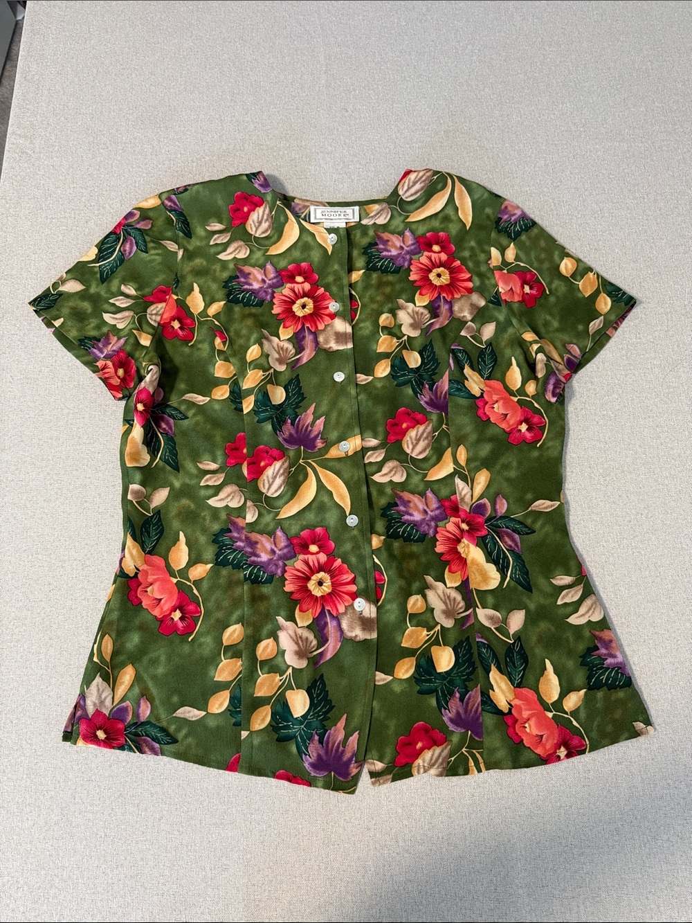Jennifer Moore Green Floral Button-Front Women’s Top SZ8 - Picture 13 of 15